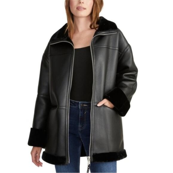 Rebecca Minkoff Faux Leather Faux Fur Lined Car Coat Size Small - Picture 1 of 9